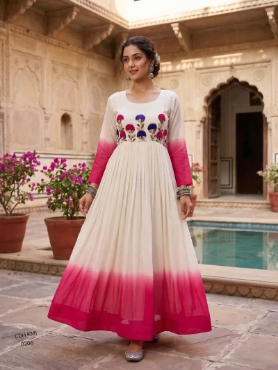 Star Georgette Pedding with Embroidery Woolen thread work DESIGNER  GOWN